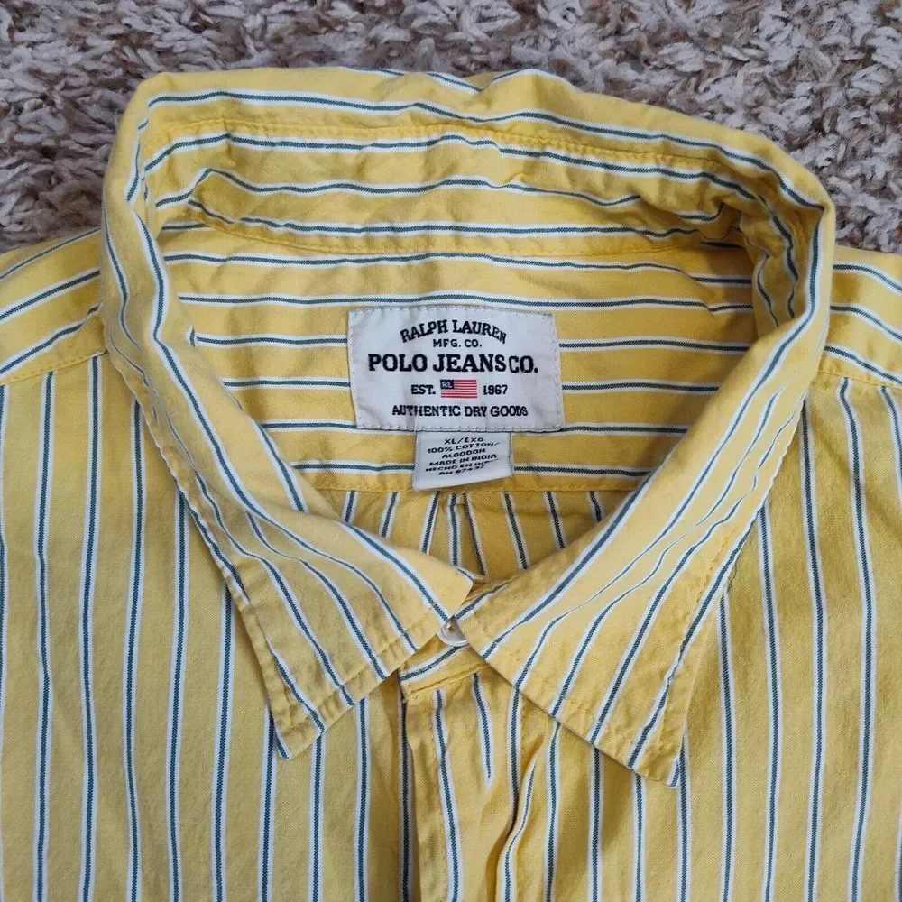 Ralph Lauren Polo Jeans Co Men Size XL Striped Long Sleeve Button‎ Up Yellow